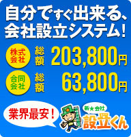 自分ですぐ出来る、会社設立システム！株式会社設立総額206,280円・合同会社（LLC）設立総額64,280円！